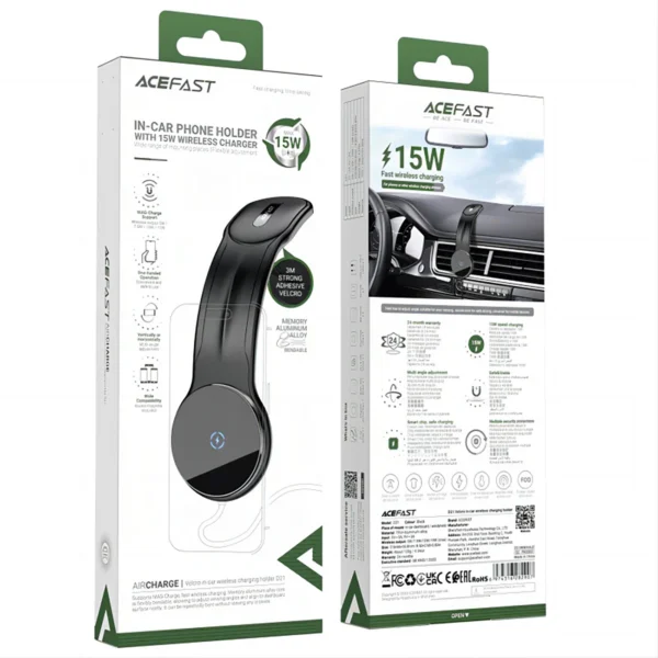 Acefast D21 car holder with 15W MagSafe inductive charger for cockpit - blackeng