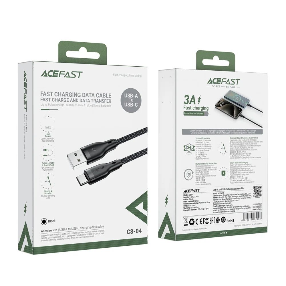 Acefast C8-04 USB-A / USB-C 3A cable 1.2m - blackeng