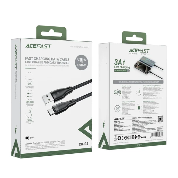 Acefast C8-04 USB-A / USB-C 3A cable 1.2m - blackeng