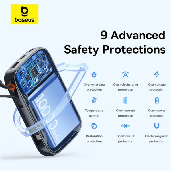 Baseus Qpow Pro+ 10000mAh 22.5W powerbank with built-in USB-C cable and display - blackeng