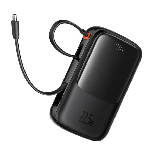 Baseus Qpow Pro+ 10000mAh 22.5W powerbank with built-in USB-C cable and display - blackeng