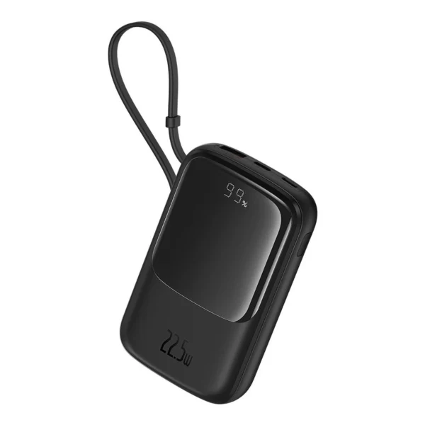 Baseus Qpow Pro+ 10000mAh 22.5W powerbank with built-in USB-C cable and display - blackeng
