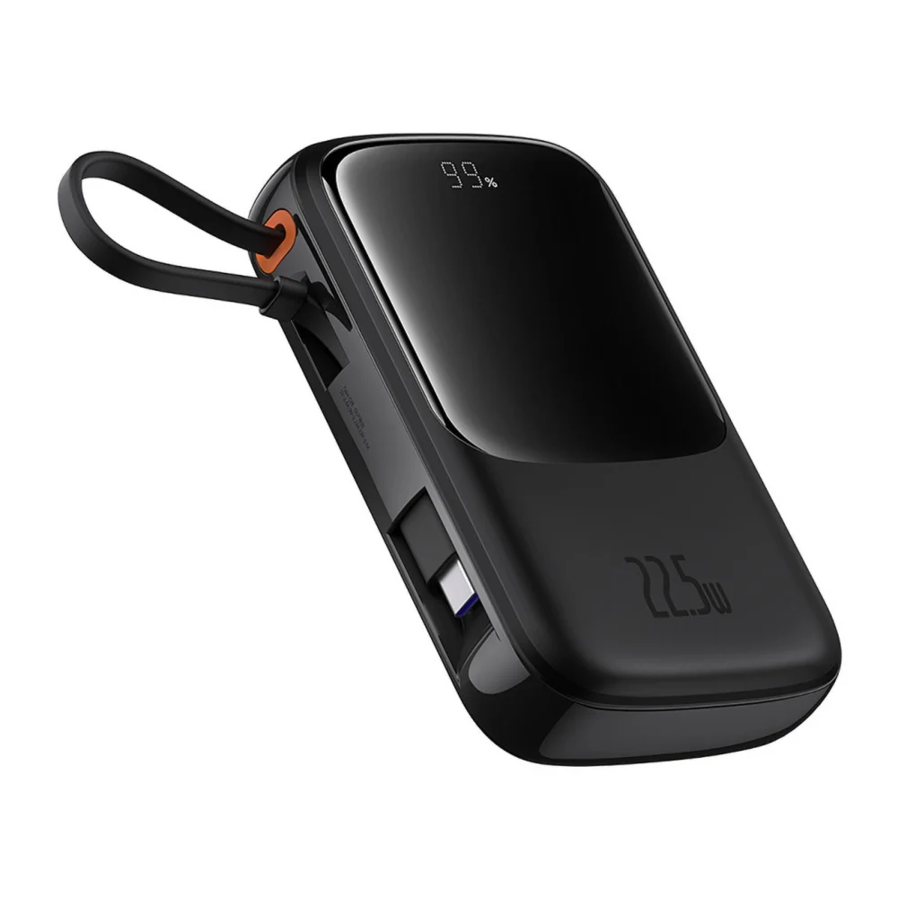 Baseus Qpow Pro+ 10000mAh 22.5W powerbank with built-in USB-C cable and display - blackeng