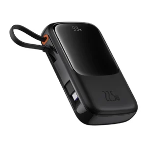 Baseus Qpow Pro+ 10000mAh 22.5W powerbank with built-in USB-C cable and display - blackeng