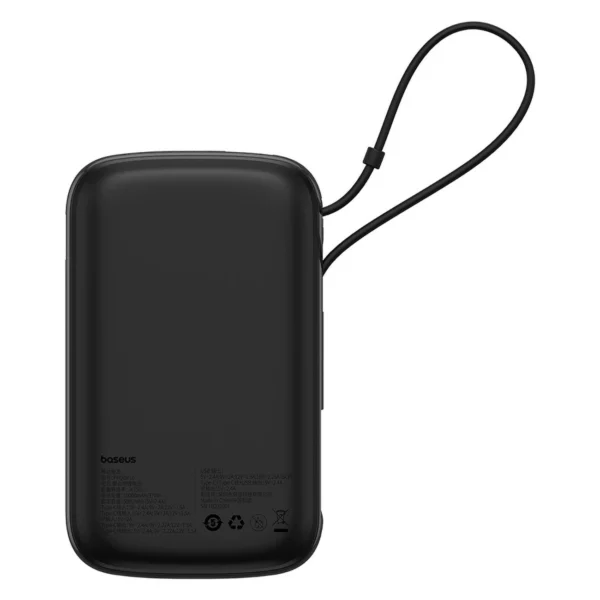 Baseus Qpow Pro+ 10000mAh 22.5W powerbank with built-in USB-C cable and display - blackeng