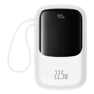 Baseus Qpow Pro+ 20000mAh 22.5W powerbank with built-in USB-C cable and display - whiteeng