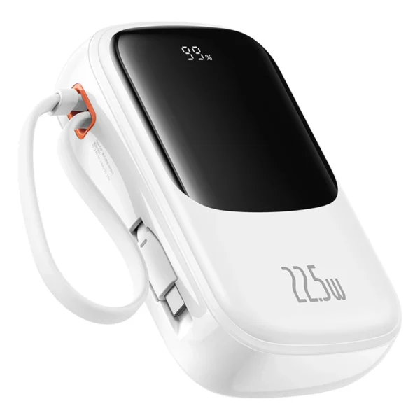 Baseus Qpow Pro+ 20000mAh 22.5W powerbank with built-in USB-C cable and display - whiteeng
