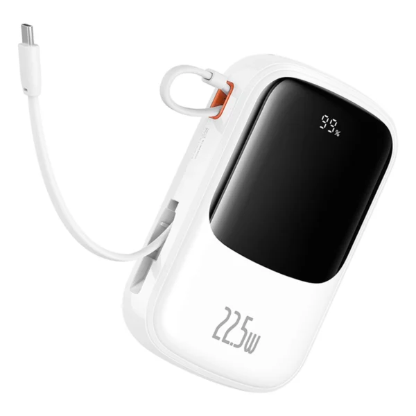 Baseus Qpow Pro+ 20000mAh 22.5W powerbank with built-in USB-C cable and display - whiteeng