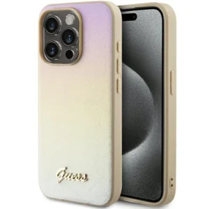 Guess Saffiano Iridescent Script case for iPhone 14 Pro - goldeng