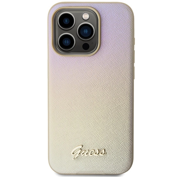 Guess Saffiano Iridescent Script case for iPhone 14 Pro - goldeng