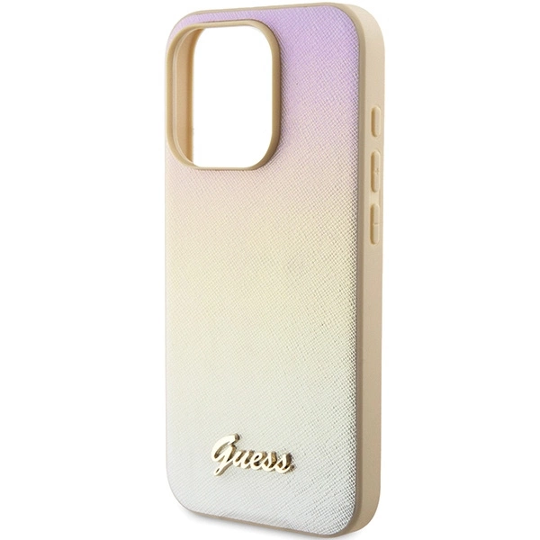Guess Saffiano Iridescent Script case for iPhone 14 Pro - goldeng