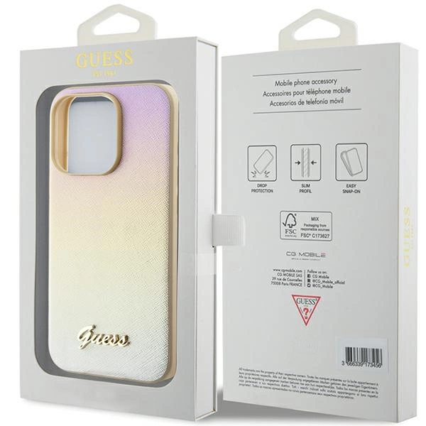 Guess Saffiano Iridescent Script case for iPhone 14 Pro - goldeng