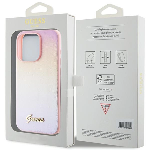 Guess Saffiano Iridescent Script case for iPhone 14 Pro - pinkeng