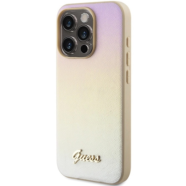 Guess Saffiano Iridescent Script case for iPhone 14 Pro Max - goldeng