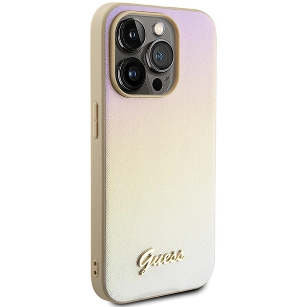 Guess Saffiano Iridescent Script case for iPhone 14 Pro Max - goldeng