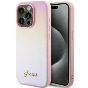 Guess Saffiano Iridescent Script case for iPhone 14 Pro Max - pinkeng