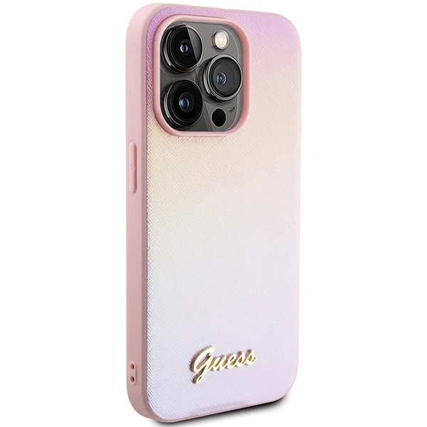 Guess Saffiano Iridescent Script case for iPhone 14 Pro Max - pinkeng