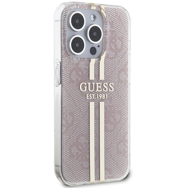 Guess IML 4G Gold Stripe case for iPhone 15 Pro - pinkeng