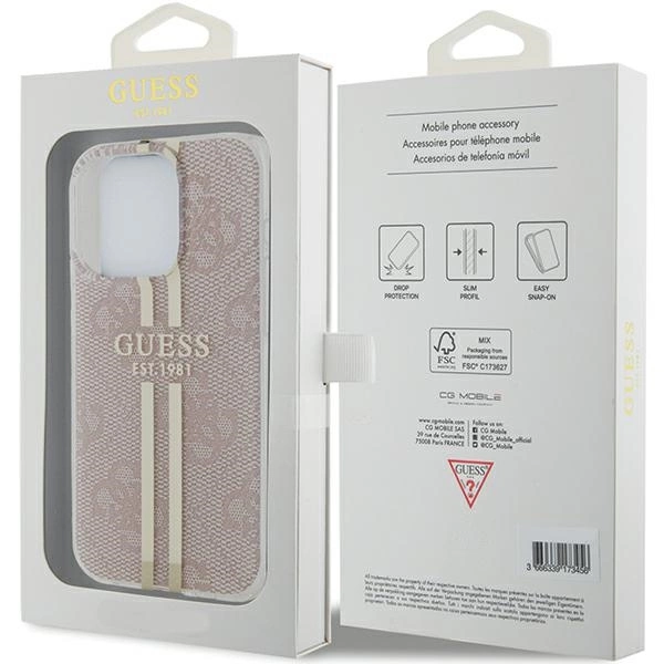 Guess IML 4G Gold Stripe case for iPhone 15 Pro - pinkeng