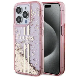 Guess Liquid Glitter Gold Stripes case for iPhone 15 Pro - pinkeng