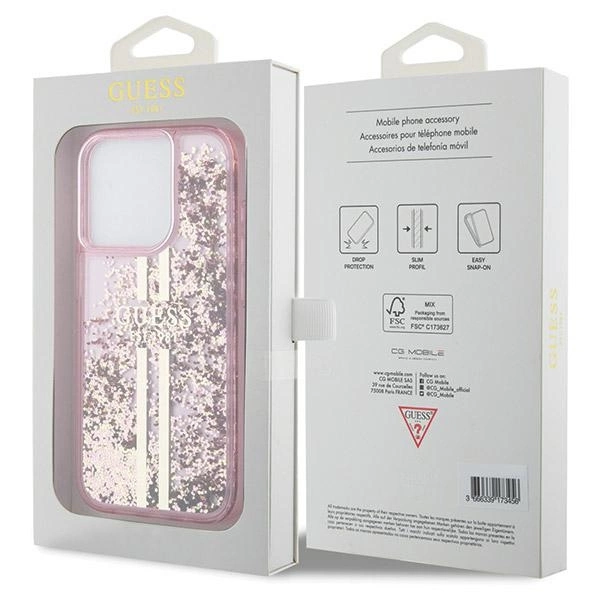 Guess Liquid Glitter Gold Stripes case for iPhone 15 Pro - pinkeng