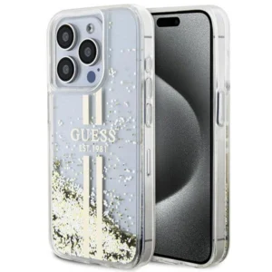 Guess Liquid Glitter Gold Stripes case for iPhone 15 Pro - transparenteng