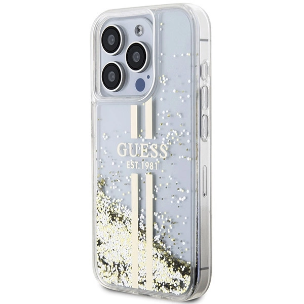 Guess Liquid Glitter Gold Stripes case for iPhone 15 Pro - transparenteng
