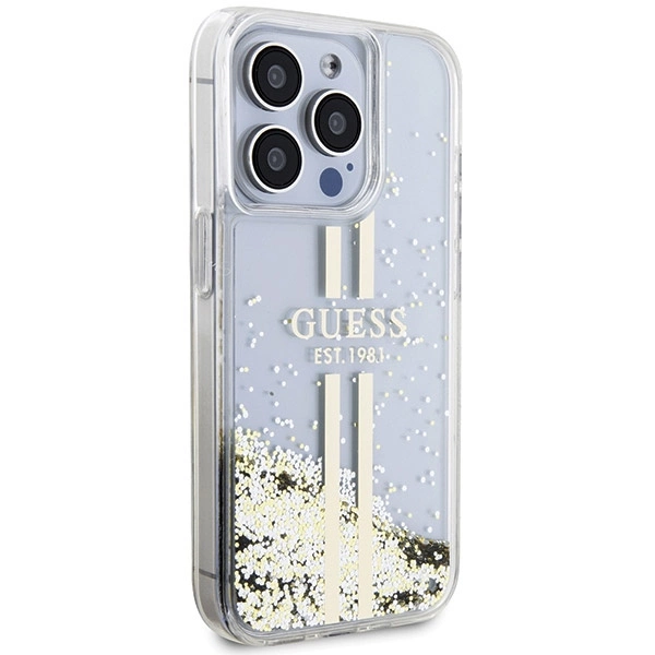 Guess Liquid Glitter Gold Stripes case for iPhone 15 Pro - transparenteng