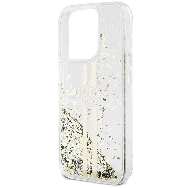 Guess Liquid Glitter Gold Stripes case for iPhone 15 Pro - transparenteng