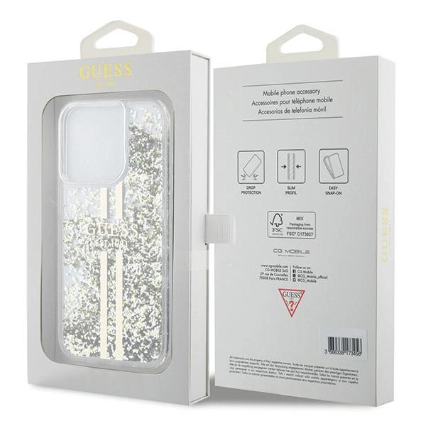 Guess Liquid Glitter Gold Stripes case for iPhone 15 Pro - transparenteng