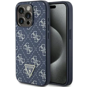 Guess 4G Triangle Metal Logo case for iPhone 15 Pro - blueeng