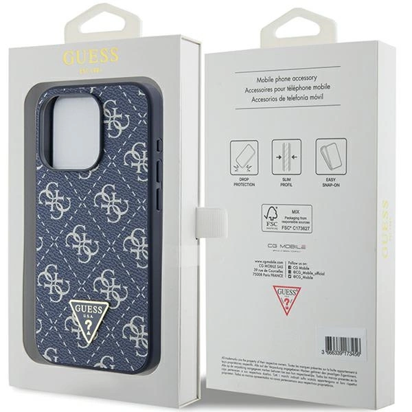 Guess 4G Triangle Metal Logo case for iPhone 15 Pro - blueeng