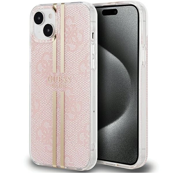 Guess IML 4G Gold Stripe case for iPhone 15 Plus / 14 Plus - pinkeng