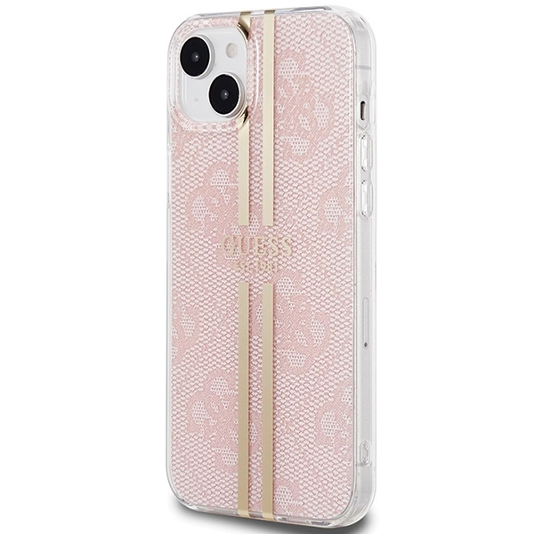 Guess IML 4G Gold Stripe case for iPhone 15 Plus / 14 Plus - pinkeng