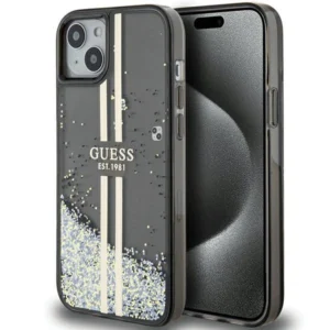 Guess Liquid Glitter Gold Stripes case for iPhone 15 Plus / 14 Plus - blackeng