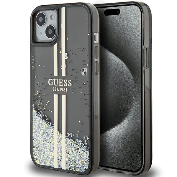 Guess Liquid Glitter Gold Stripes case for iPhone 15 Plus / 14 Plus - blackeng