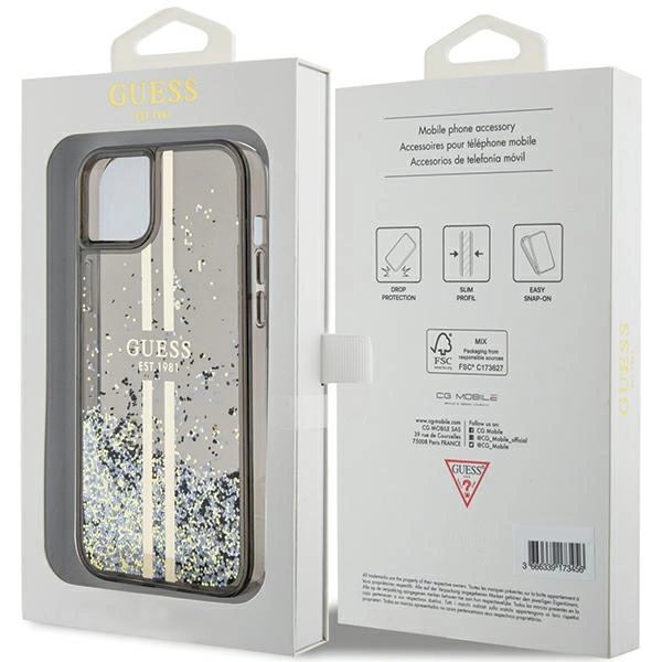 Guess Liquid Glitter Gold Stripes case for iPhone 15 Plus / 14 Plus - blackeng