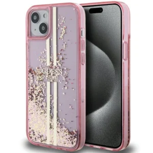 Guess Liquid Glitter Gold Stripes case for iPhone 15 Plus / 14 Plus - pinkeng