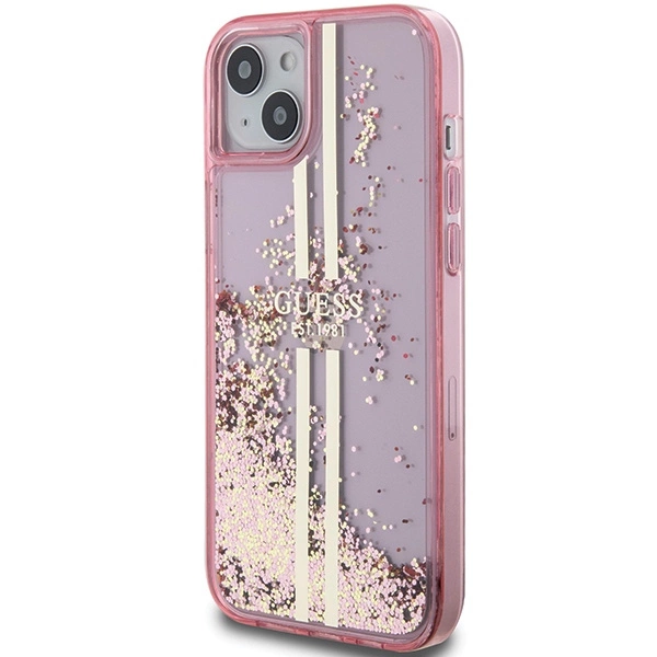 Guess Liquid Glitter Gold Stripes case for iPhone 15 Plus / 14 Plus - pinkeng