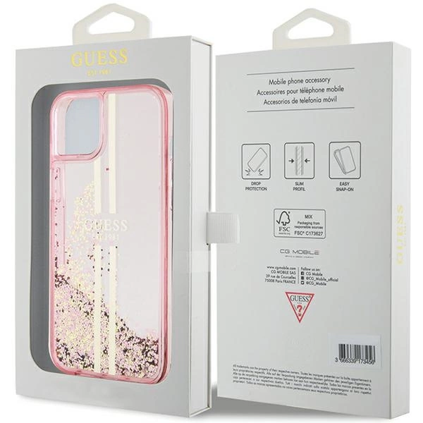 Guess Liquid Glitter Gold Stripes case for iPhone 15 Plus / 14 Plus - pinkeng