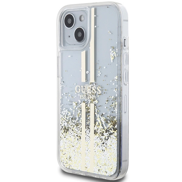 Guess Liquid Glitter Gold Stripes case for iPhone 15 Plus / 14 Plus - transparenteng