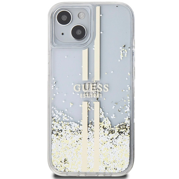 Guess Liquid Glitter Gold Stripes case for iPhone 15 Plus / 14 Plus - transparenteng