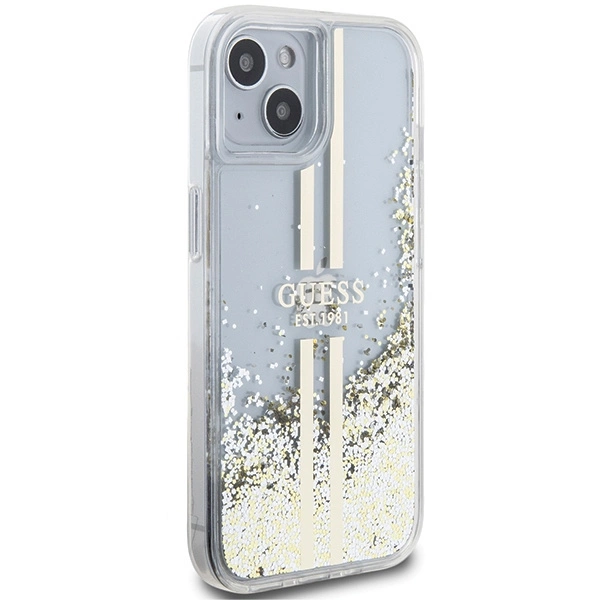 Guess Liquid Glitter Gold Stripes case for iPhone 15 Plus / 14 Plus - transparenteng