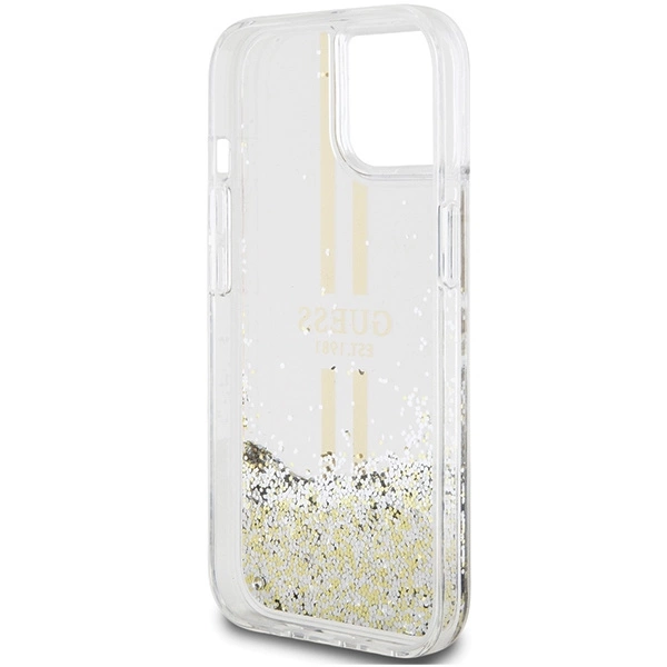 Guess Liquid Glitter Gold Stripes case for iPhone 15 Plus / 14 Plus - transparenteng