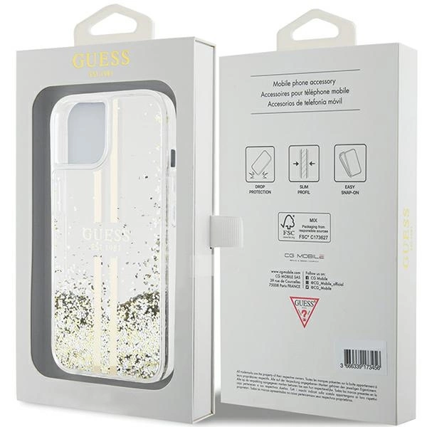 Guess Liquid Glitter Gold Stripes case for iPhone 15 Plus / 14 Plus - transparenteng
