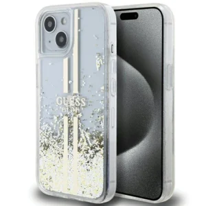 Guess Liquid Glitter Gold Stripes case for iPhone 15 / 14 / 13 - transparenteng
