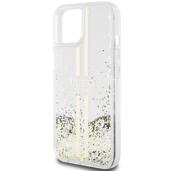 Guess Liquid Glitter Gold Stripes case for iPhone 15 / 14 / 13 - transparenteng