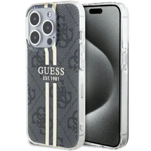 Guess IML 4G Gold Stripe case for iPhone 15 Pro Max - blackeng
