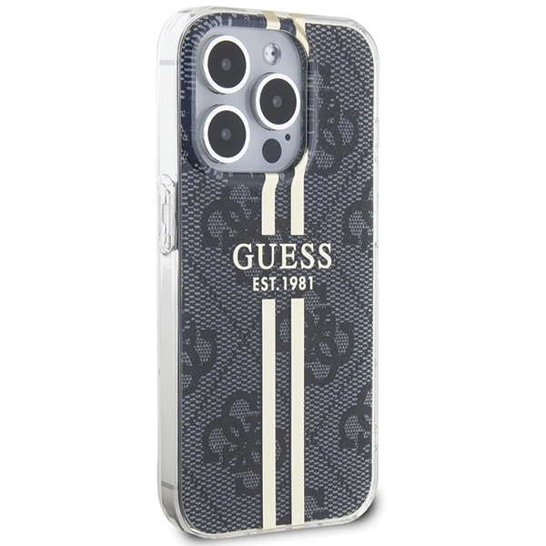 Guess IML 4G Gold Stripe case for iPhone 15 Pro Max - blackeng