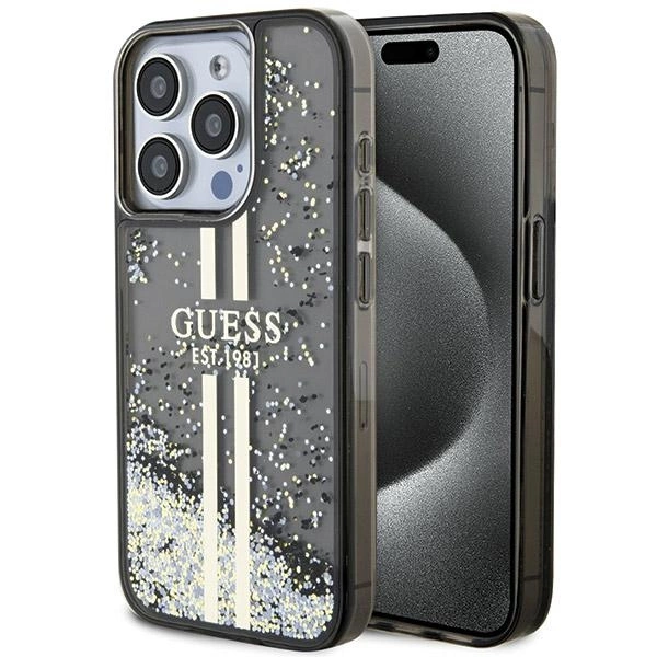 Guess Liquid Glitter Gold Stripes case for iPhone 15 Pro Max - blackeng